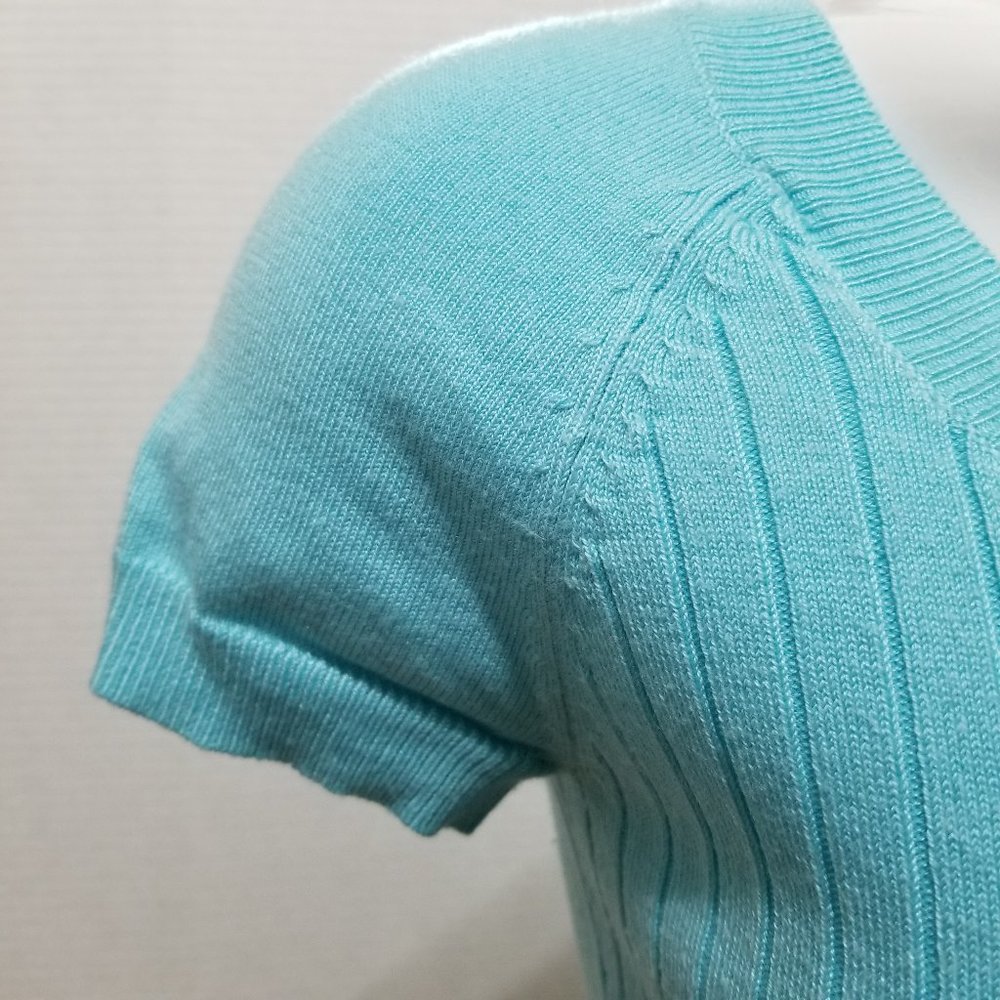 New York & Company top Small ribbed knit short sleeve acrylic nylon - Picture 7 of 12